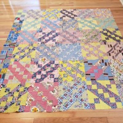 Vintage hand pieced quilt topâ€”Jacob's Ladder