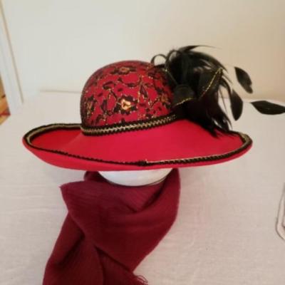 Red wool wide brim hat from Roosevelt Hotel Gift Shop