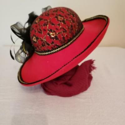 Red wool wide brim hat from Roosevelt Hotel Gift Shop