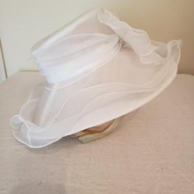Women's white organza wide brim hat