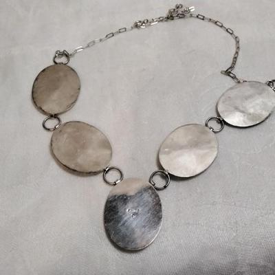 Vintage Zuni Pastel Pink Mother of Pearl 925 Adjustable Bib Necklace
