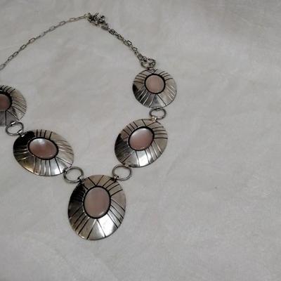 Vintage Zuni Pastel Pink Mother of Pearl 925 Adjustable Bib Necklace