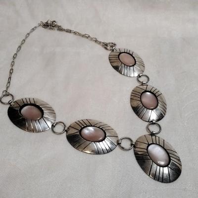 Vintage Zuni Pastel Pink Mother of Pearl 925 Adjustable Bib Necklace