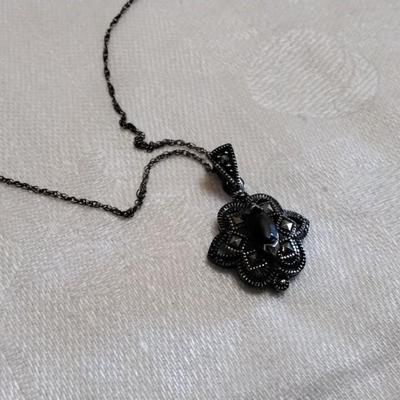 Antique Garnet And Marcasite 16" 925 Necklace