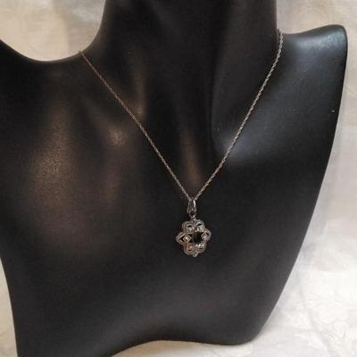 Antique Garnet And Marcasite 16" 925 Necklace