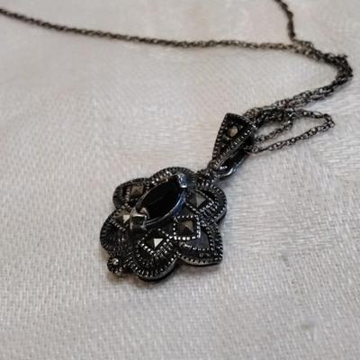 Antique Garnet And Marcasite 16" 925 Necklace