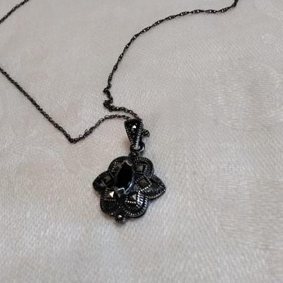 Antique Garnet And Marcasite 16" 925 Necklace