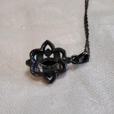 Antique Garnet And Marcasite 16" 925 Necklace