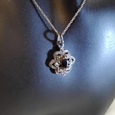 Antique Garnet And Marcasite 16" 925 Necklace