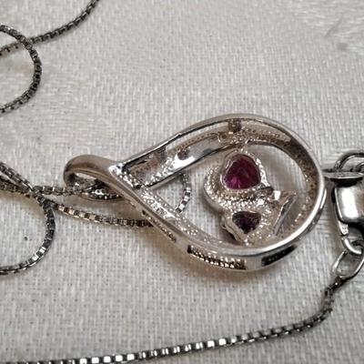 Vintage Unique Ruby And Diamond 18" 925 Necklace