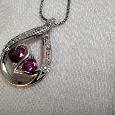 Vintage Unique Ruby And Diamond 18" 925 Necklace