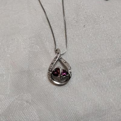 Vintage Unique Ruby And Diamond 18" 925 Necklace