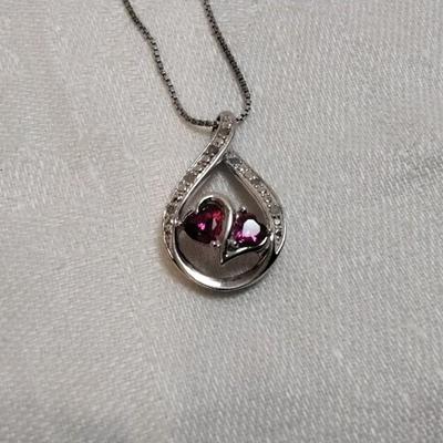 Vintage Unique Ruby And Diamond 18" 925 Necklace