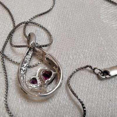 Vintage Unique Ruby And Diamond 18" 925 Necklace