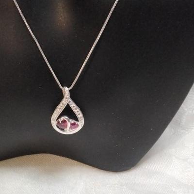 Vintage Unique Ruby And Diamond 18" 925 Necklace