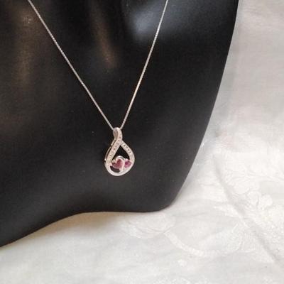 Vintage Unique Ruby And Diamond 18" 925 Necklace