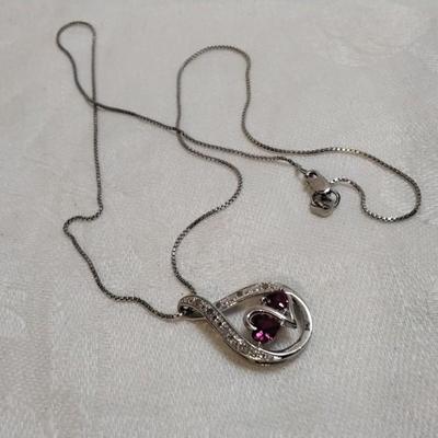 Vintage Unique Ruby And Diamond 18" 925 Necklace