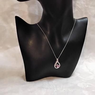 Vintage Unique Ruby And Diamond 18" 925 Necklace