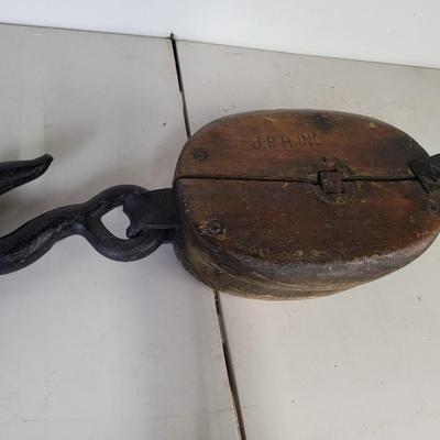 Large Antique Industrial Wooden Barn Pulley