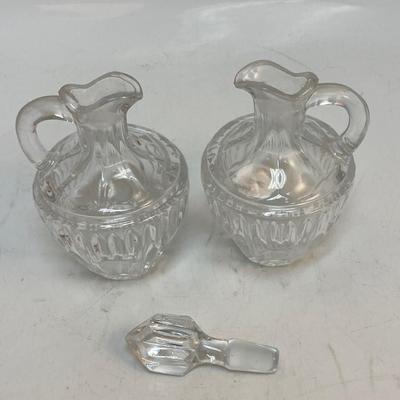 Vintage Small Clear Pressed Glass Cruet Decanter Oil Vinegar Bottles