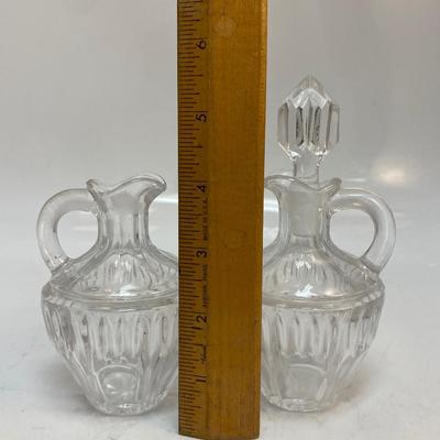 Vintage Small Clear Pressed Glass Cruet Decanter Oil Vinegar Bottles