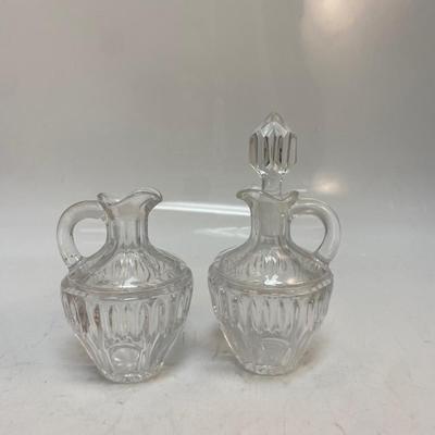 Vintage Small Clear Pressed Glass Cruet Decanter Oil Vinegar Bottles