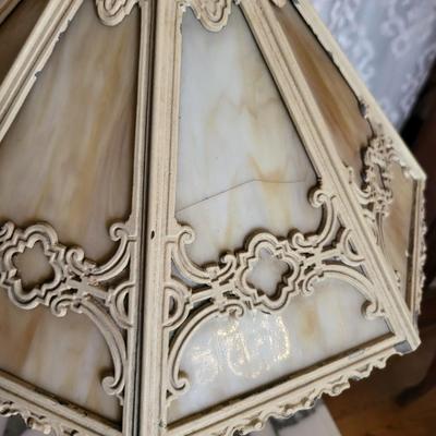 Beautiful Antique Tiffany Style Slag Glass Table Lamp