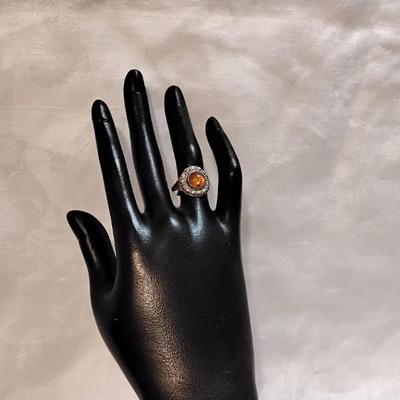 Stunning Honey Amber And Marcasite 925 Ring Size 6.5