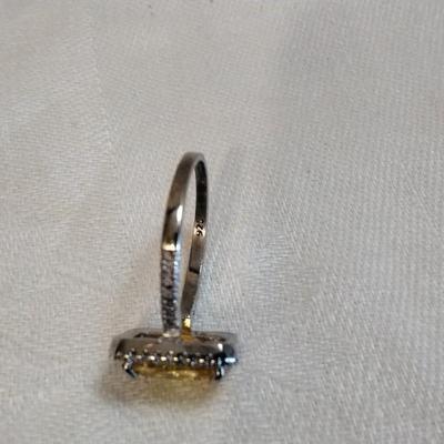 Citrine Surrounded By White Sapphires 925 Ring Size 7