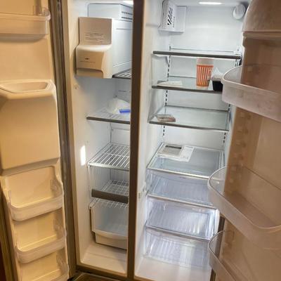 Lot 1: Frigidaire Side-by-side Refrigerator  & cookware