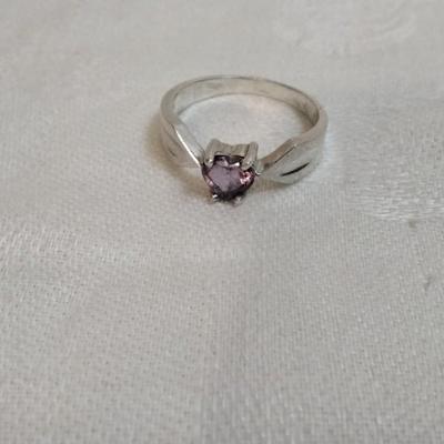 Unique Amethyst Heart 925 Ring Size 8