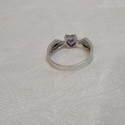 Unique Amethyst Heart 925 Ring Size 8