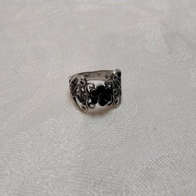 Unique Onyx Flower Lacework 925 Ring Size 6.5