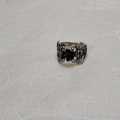 Unique Onyx Flower Lacework 925 Ring Size 6.5