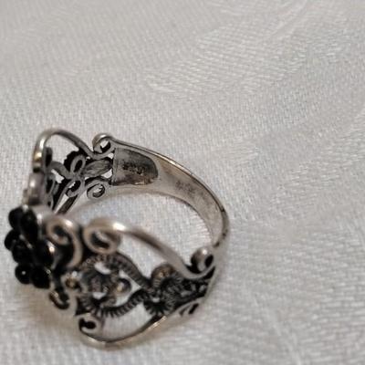 Unique Onyx Flower Lacework 925 Ring Size 6.5
