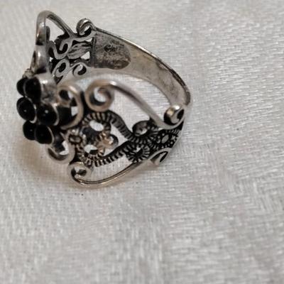 Unique Onyx Flower Lacework 925 Ring Size 6.5