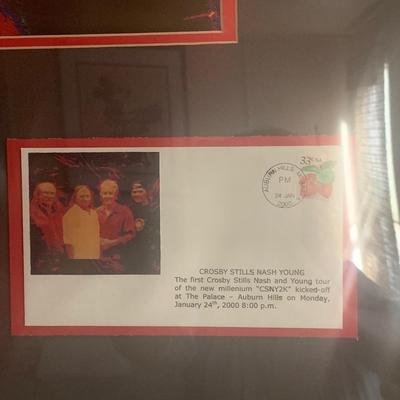 Crosby, Stills, and Nash framed picture and catalog 26"W 22"H