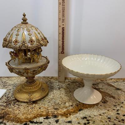 LOT:64G: Faberge Imperial Carousel Egg By House of Faberge and Lenox Compote Bowl