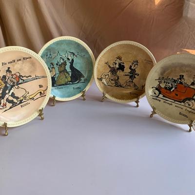 Norman Rockwell 4 plates Newell Pottery Co. & Easels
