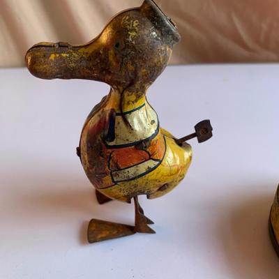 Vintage Tin Toys-J. Chien duck & Clown Noise Maker