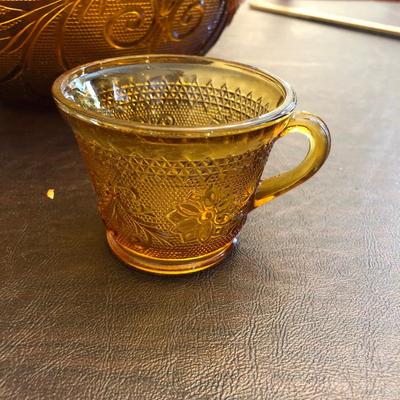 Large Amber punch bowl and 9 cups
