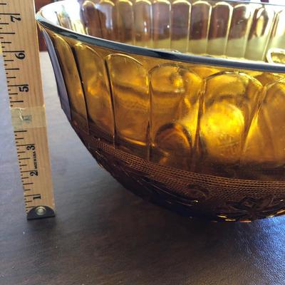 Large Amber punch bowl and 9 cups