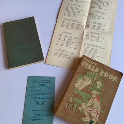 Boy Scout Field Book, Den Mother's Den Book, & Approved and Passed Card 1944 Scout Card