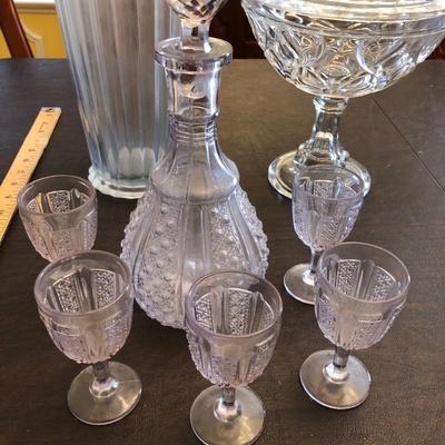 Antique amethyst decanter, and other glassware
