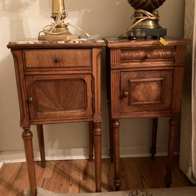 Two Antique French granite-top nightstands