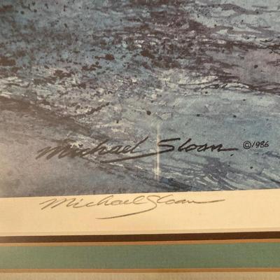 Framed, matted, signed â€œSunrise Solitudeâ€ by Michael Sloan numbered 108/1000