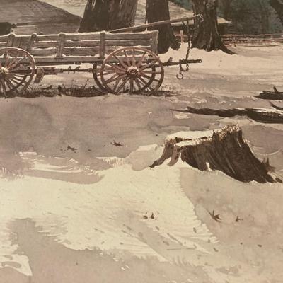 Framed, matted, signed â€œSnow Wagonâ€ by Michael Sloan, 1987, numbered 108/1000
