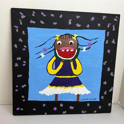 1702 Folk Art Painting of "Girl Eating Watermelon" by MAMA GIRL