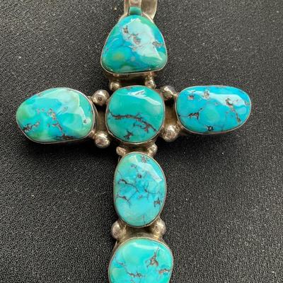 STERLING SILVER TURQUOISE CROSS PENDANT