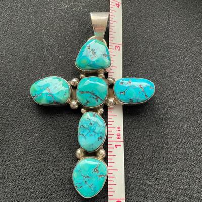 STERLING SILVER TURQUOISE CROSS PENDANT